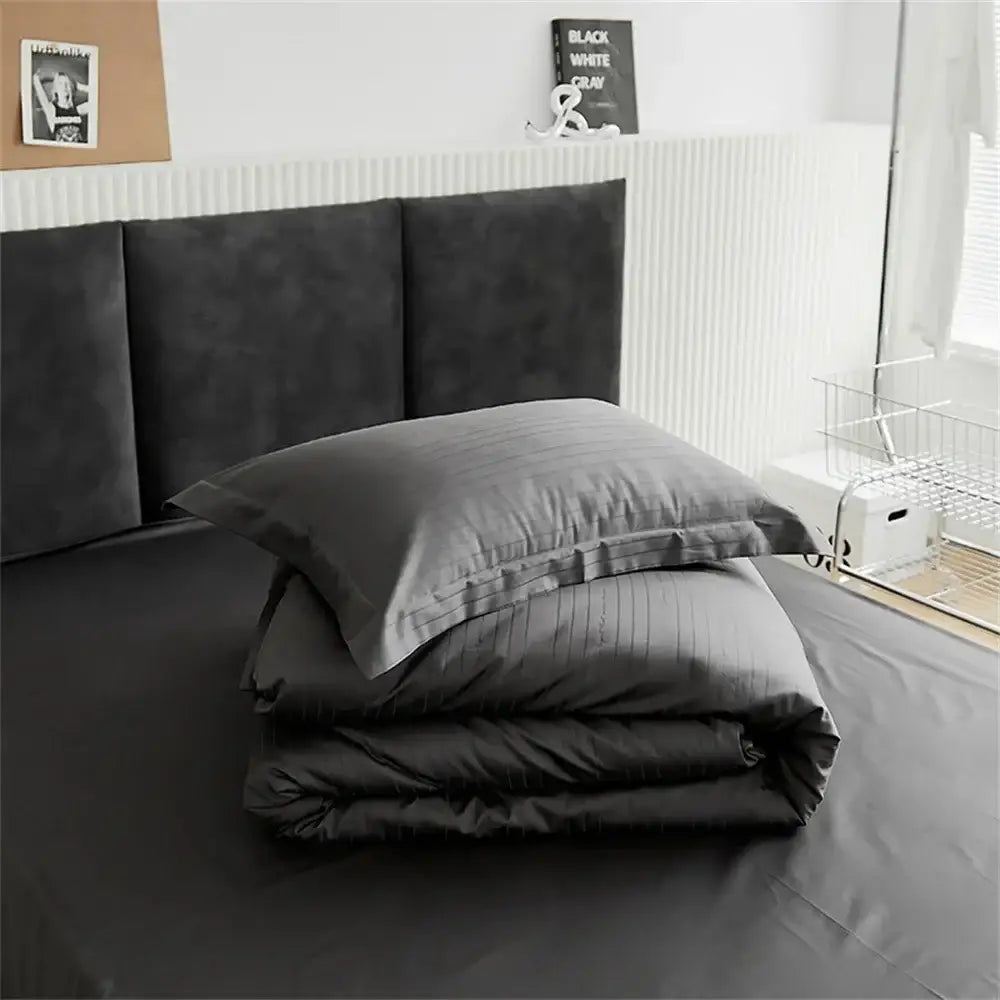 Modern black satin jacquard duvet cover set bedroom bed skirt