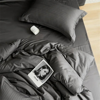 Modern black satin jacquard duvet cover set bedroom bed skirt