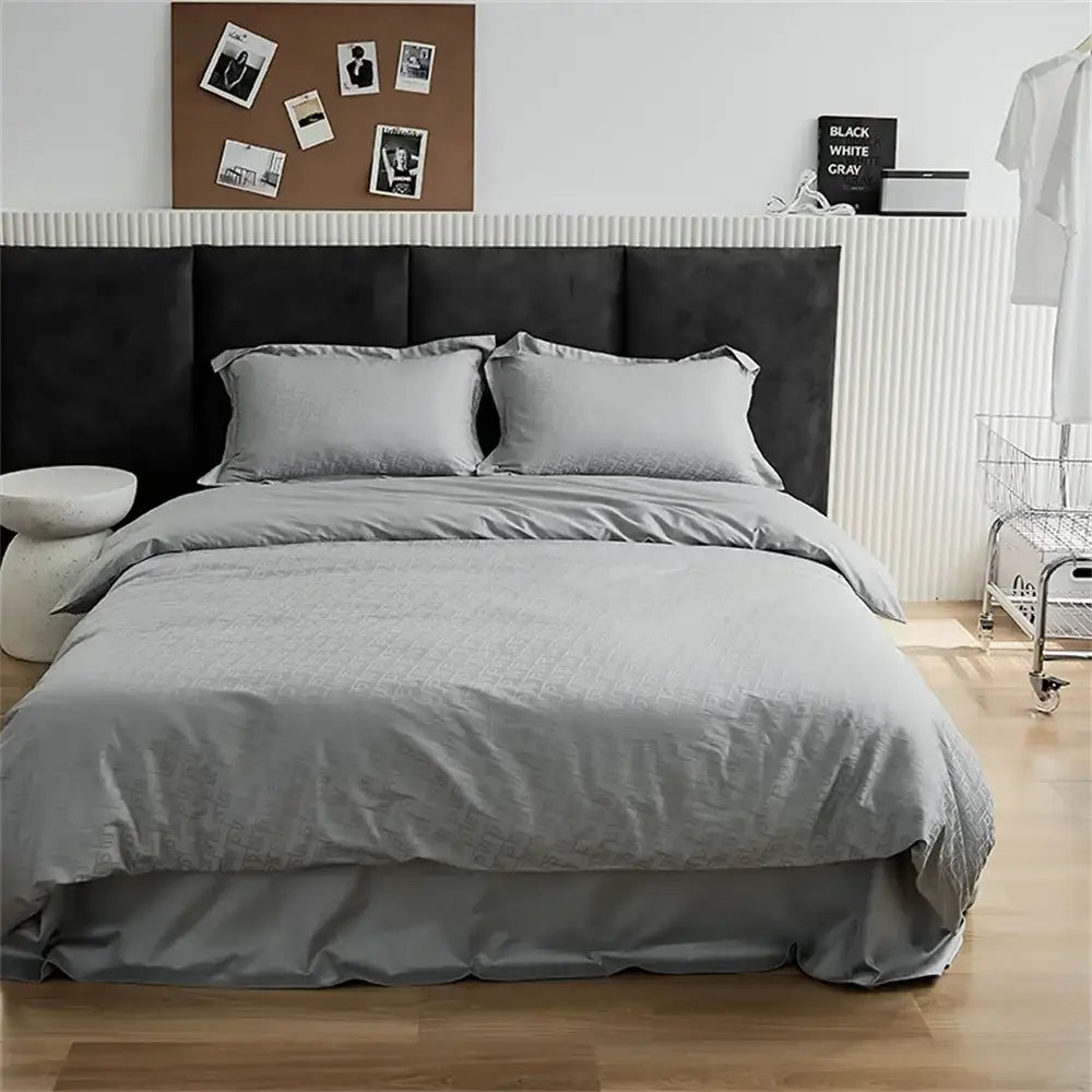 Modern black satin jacquard duvet cover set bedroom bed skirt