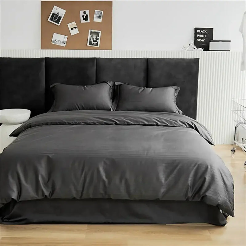 Modern black satin jacquard duvet cover set bedroom bed skirt