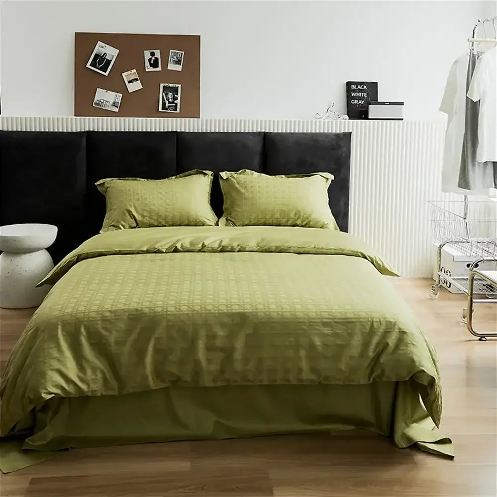 Modern black satin jacquard duvet cover set bedroom bed skirt