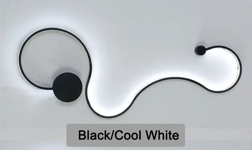 Modern black serpentine led wall lamp for living room