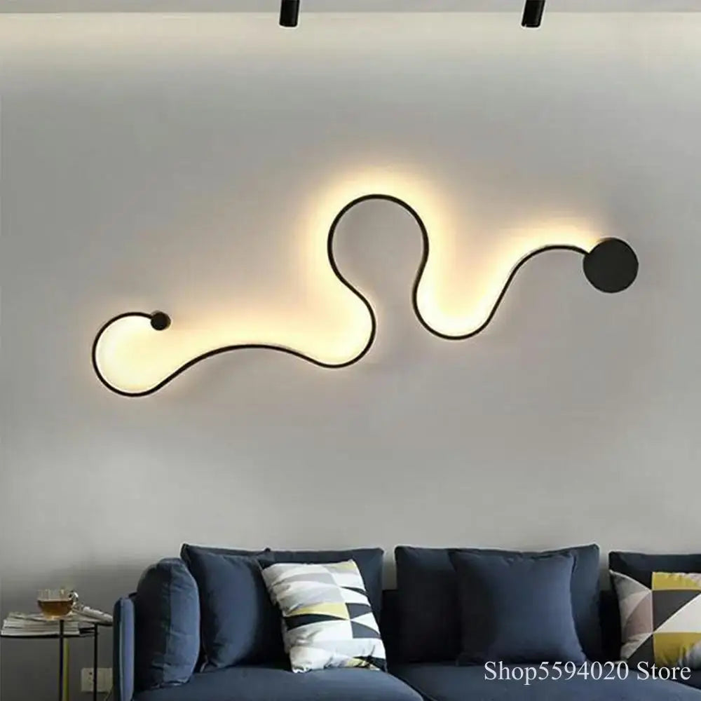 Modern black serpentine led wall lamp for living room