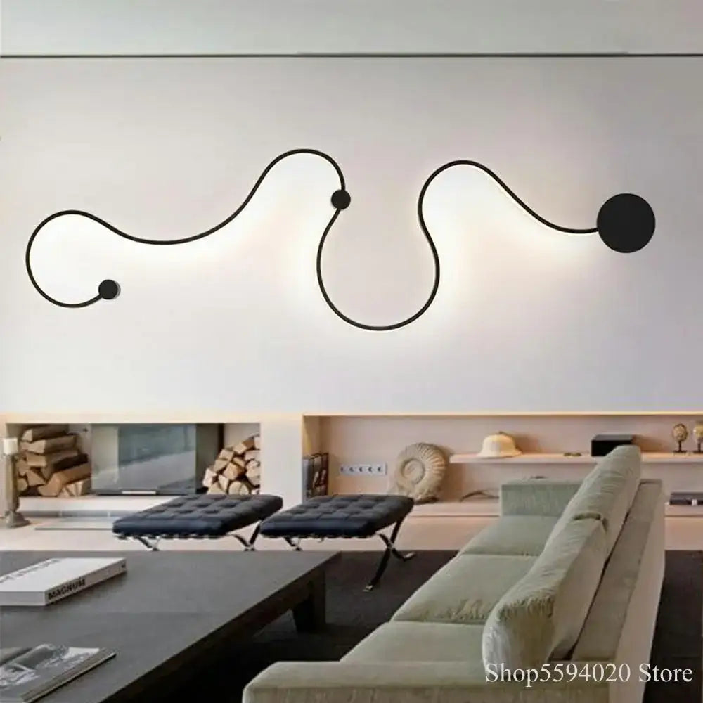 Modern black serpentine led wall lamp for living room