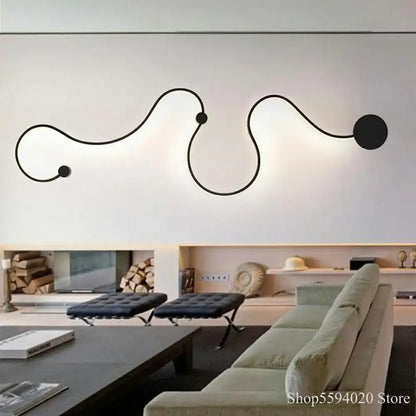 Modern black serpentine led wall lamp for living room
