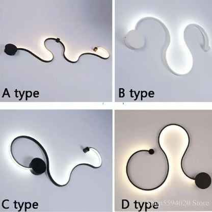 Modern black serpentine led wall lamp for living room