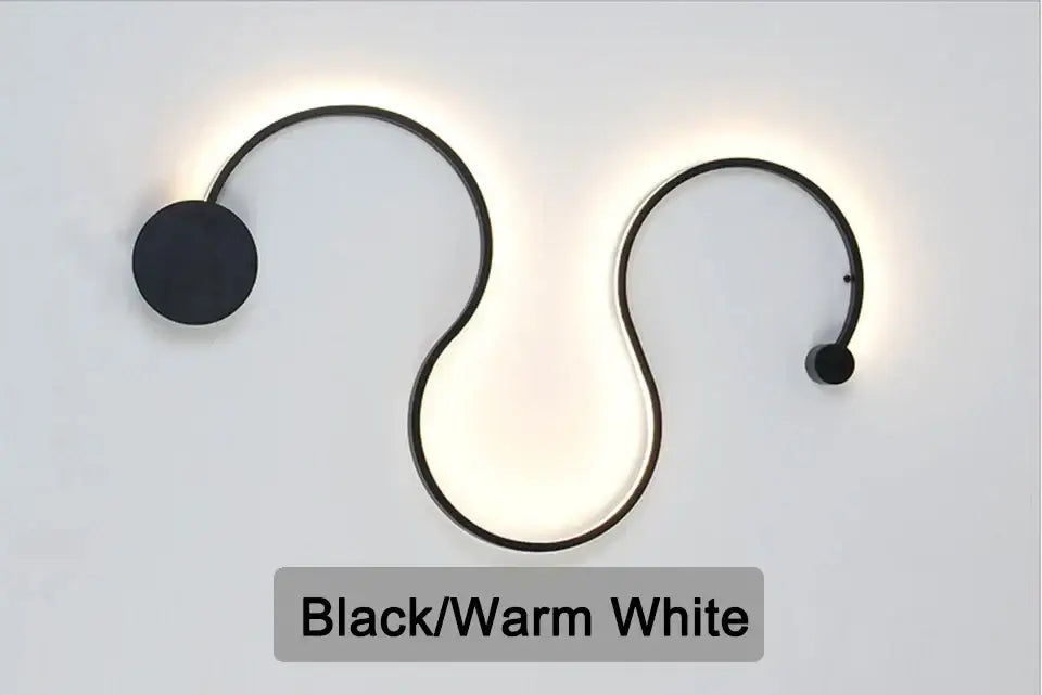 Modern black serpentine led wall lamp for living room