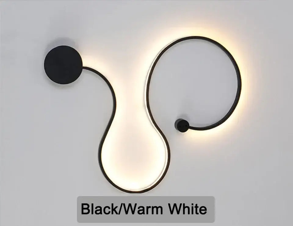 Modern black serpentine led wall lamp for living room