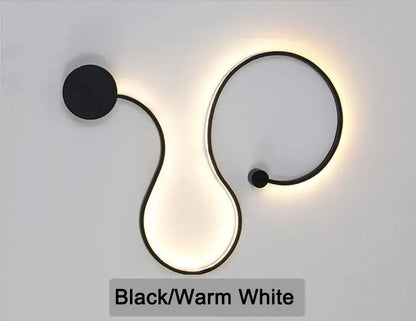 Modern black serpentine led wall lamp for living room