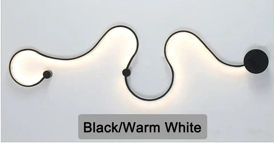 Modern black serpentine led wall lamp for living room