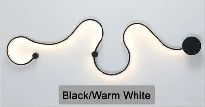 Modern black serpentine led wall lamp for living room