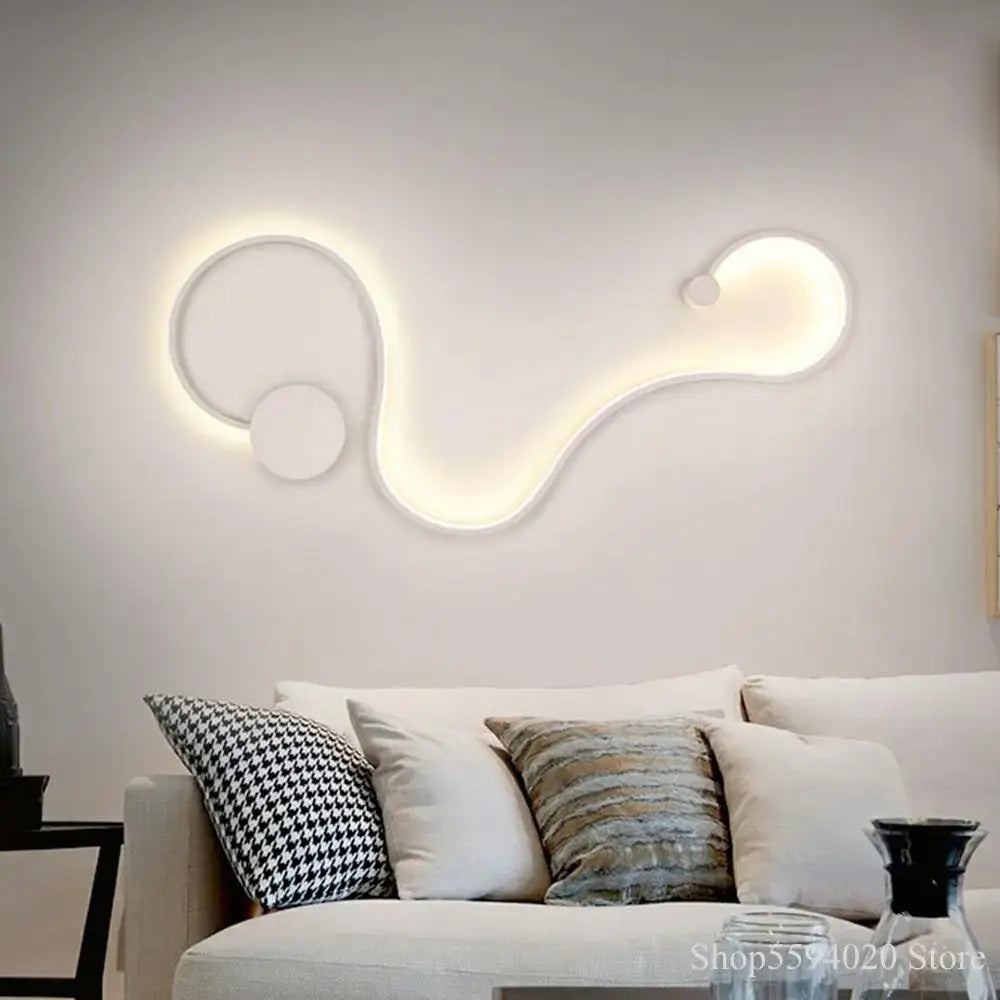 Modern black serpentine led wall lamp for living room