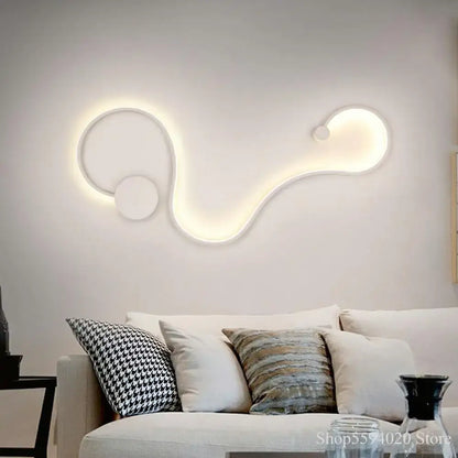 Modern black serpentine led wall lamp for living room