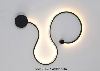 Modern black serpentine led wall sconce for living room decor