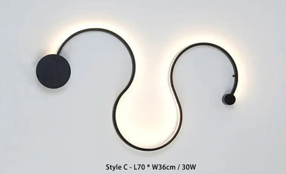 Modern black serpentine led wall sconce for living room decor