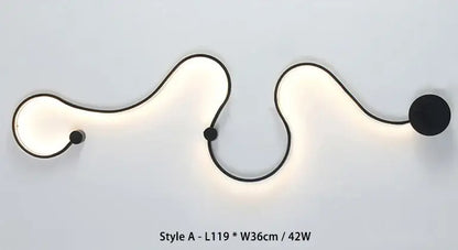 Modern black serpentine led wall sconce for living room decor
