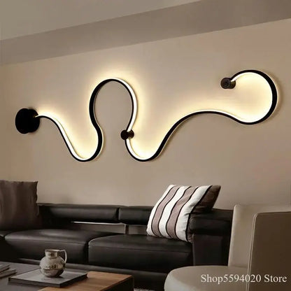 Modern black serpentine led wall sconce for living room decor