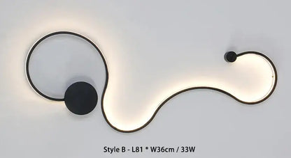 Modern black serpentine led wall sconce for living room decor