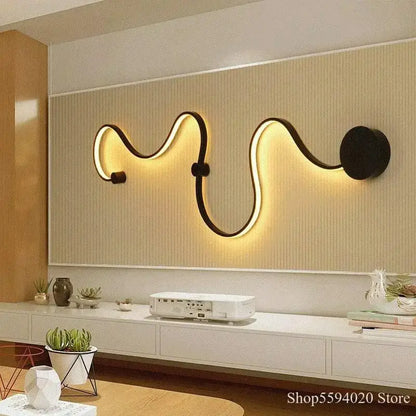 Modern black serpentine led wall sconce for living room decor