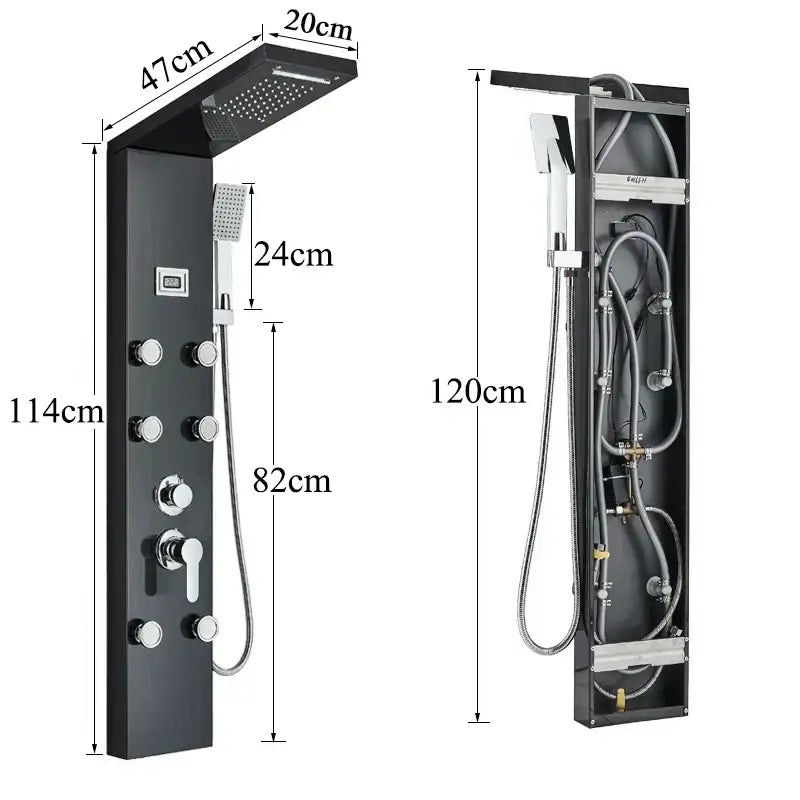 Modern black shower panel rainfall waterfall system – bathroom faucet