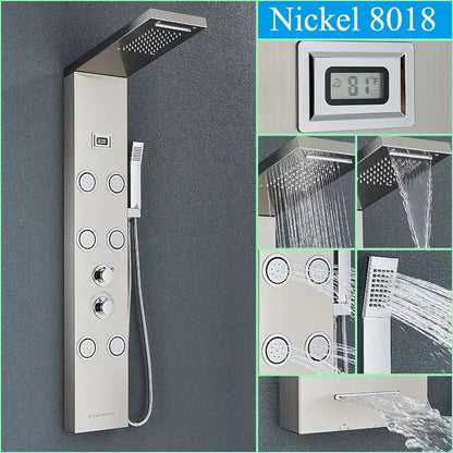 Modern black shower panel rainfall waterfall system – bathroom faucet
