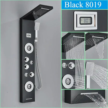 Modern black shower panel rainfall waterfall system – bathroom faucet