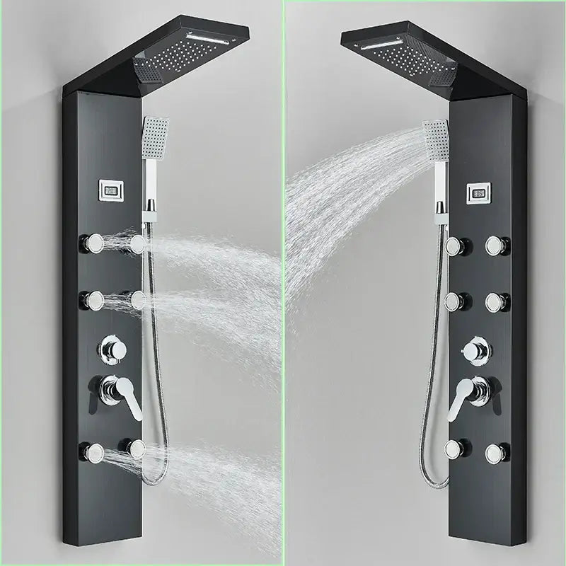 Modern black shower panel rainfall waterfall system – bathroom faucet