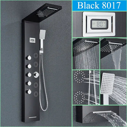 Modern black shower panel rainfall waterfall system – bathroom faucet