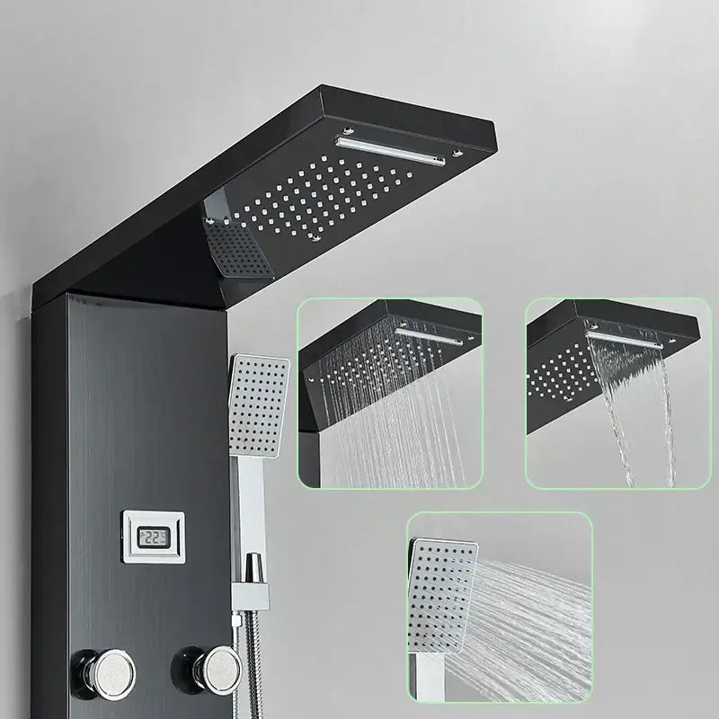 Modern black shower panel rainfall waterfall system – bathroom faucet