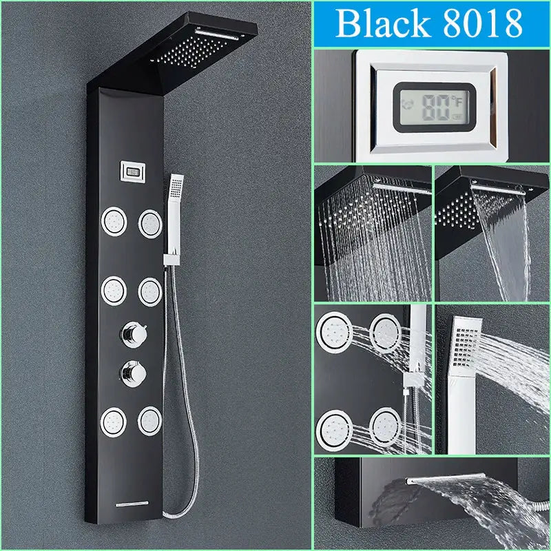 Modern black shower panel rainfall waterfall system – bathroom faucet