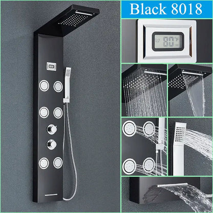 Modern black shower panel rainfall waterfall system – bathroom faucet