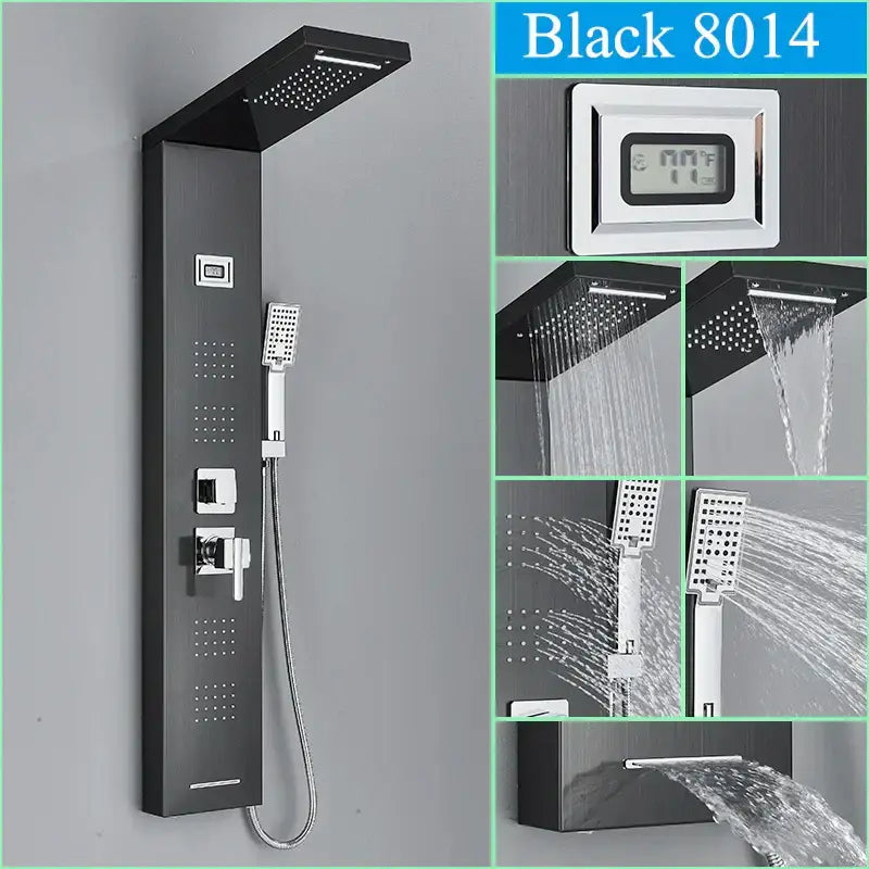 Modern black shower panel rainfall waterfall system – bathroom faucet