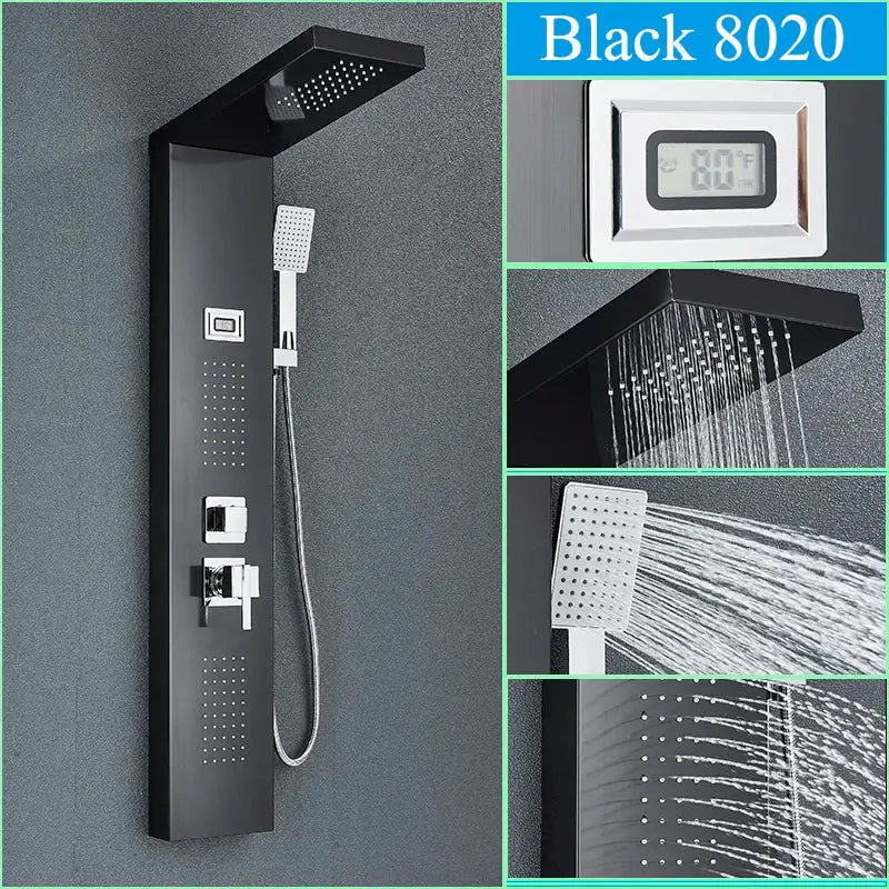 Modern black shower panel rainfall waterfall system – bathroom faucet