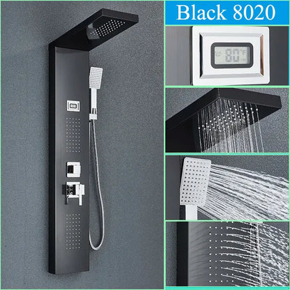 Modern black shower panel rainfall waterfall system – bathroom faucet