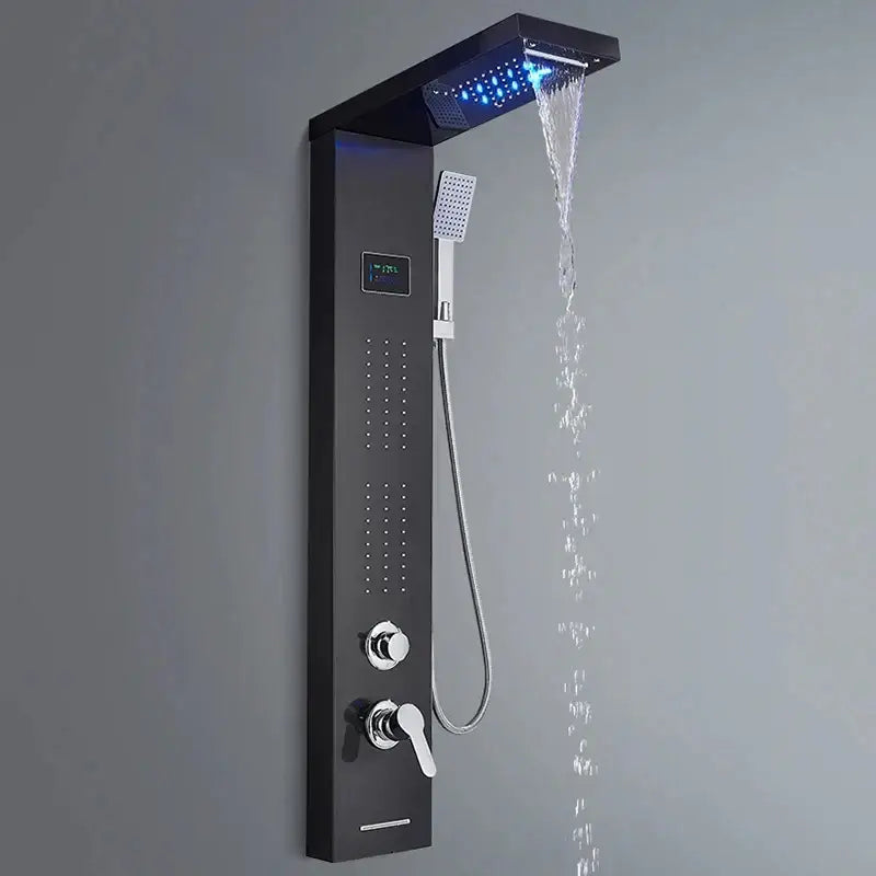Modern black shower panel rainfall waterfall system – bathroom faucet