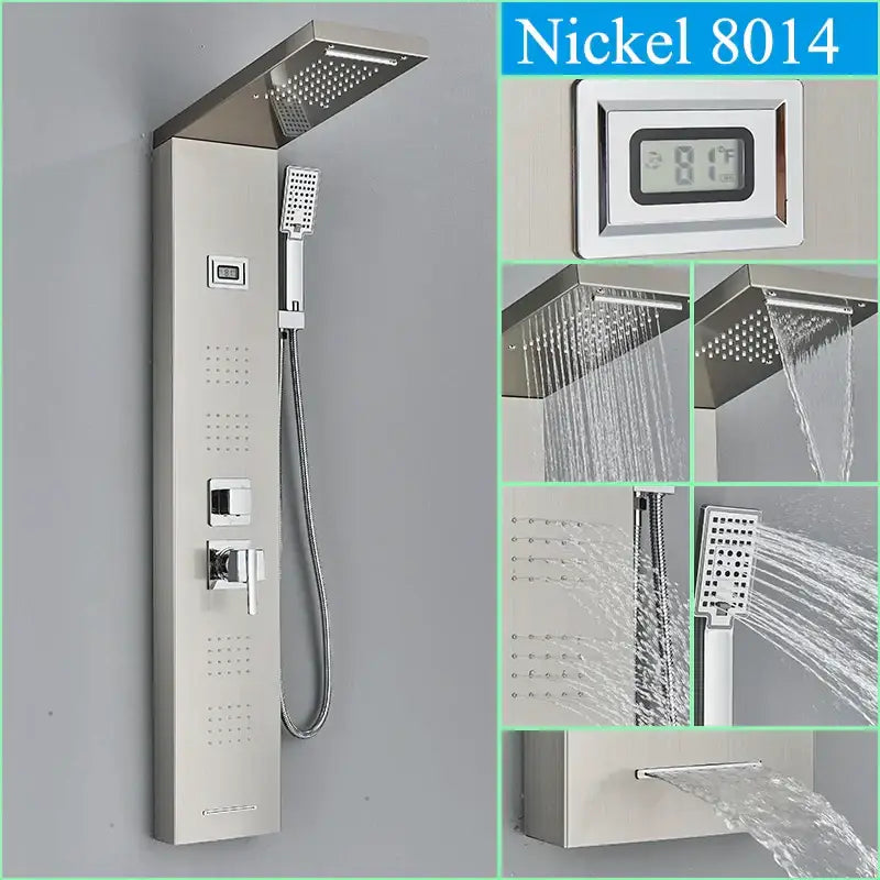 Modern black shower panel rainfall waterfall system – bathroom faucet