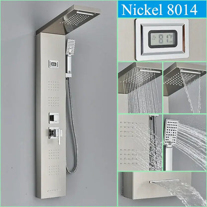 Modern black shower panel rainfall waterfall system – bathroom faucet