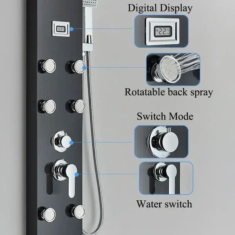 Modern black shower panel rainfall waterfall system – bathroom faucet