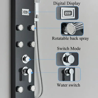 Modern black shower panel rainfall waterfall system – bathroom faucet