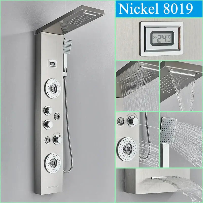 Modern black shower panel rainfall waterfall system – bathroom faucet