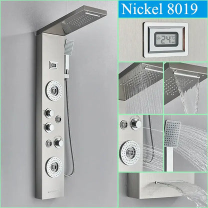 Modern black shower panel rainfall waterfall system – bathroom faucet