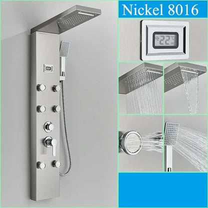 Modern black shower panel rainfall waterfall system – bathroom faucet