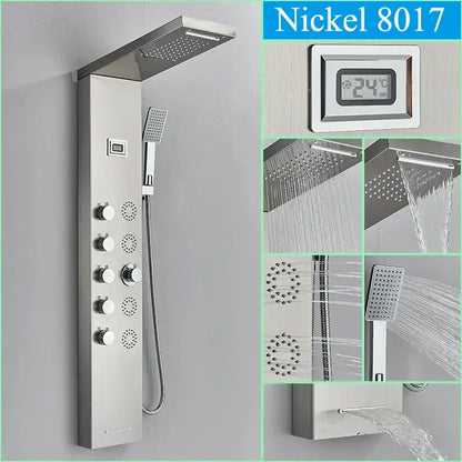 Modern black shower panel rainfall waterfall system – bathroom faucet