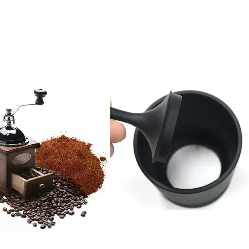 Modern black & silver coffee dosing ring tamper bowl kitchen tool