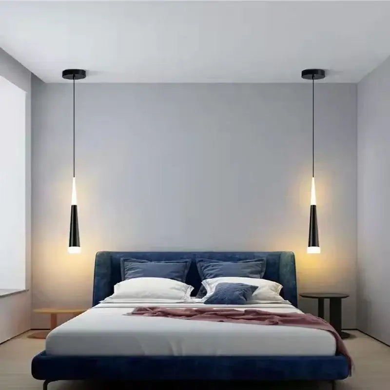 Modern black & silver conical tube led pendant lights kitchen island