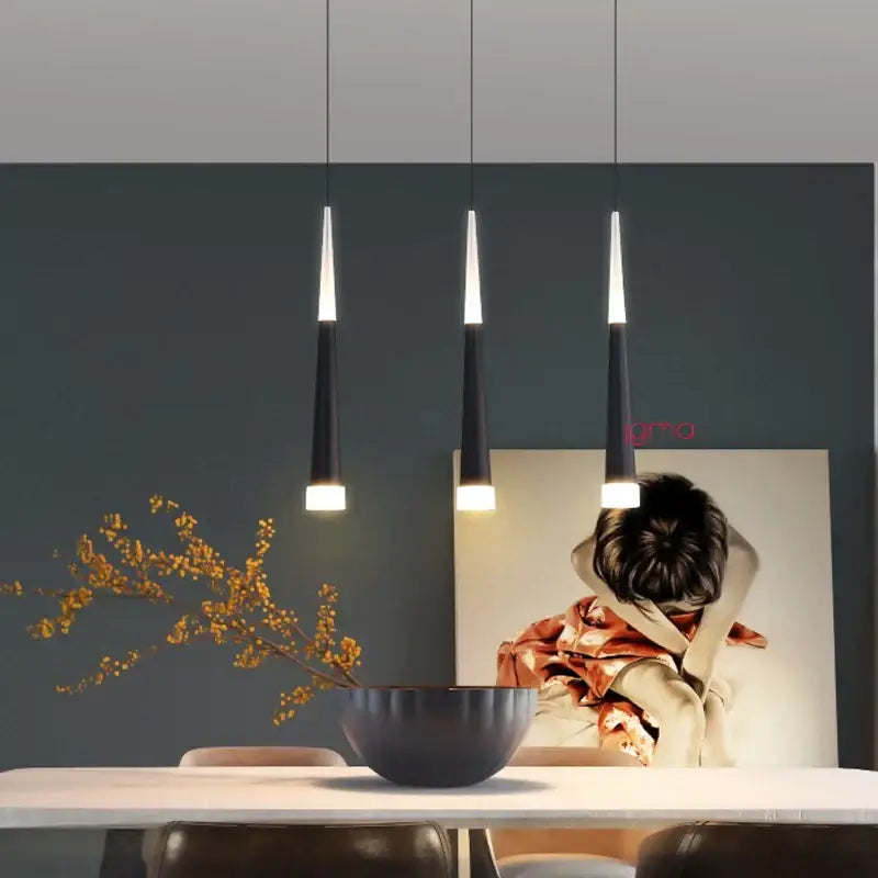 Modern black & silver conical tube led pendant lights kitchen island