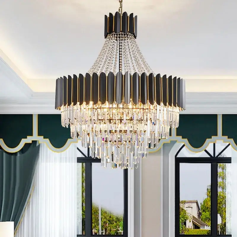 Modern black & silver crystal led chandelier dining room light
