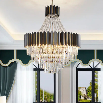 Modern black & silver crystal led chandelier dining room light