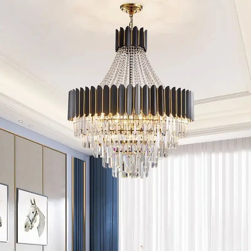 Modern black & silver crystal led chandelier dining room light