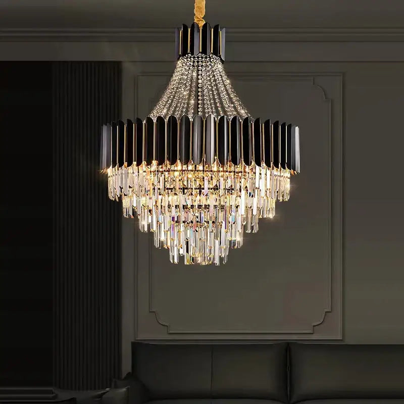 Modern black & silver crystal led chandelier dining room light
